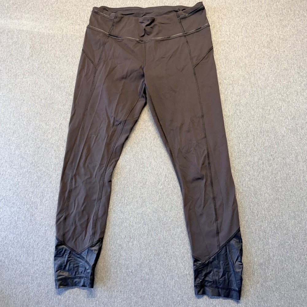 Lululemon Black Ruched Satin Panel Running Leggings Yoga Pants Womens Size 6-8